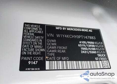 2023 Mercedes-Benz Sprinter 2500 High Roof 4-Cyl Diesel from USA, damaged, VIN W1Y4KCHY0PT147883